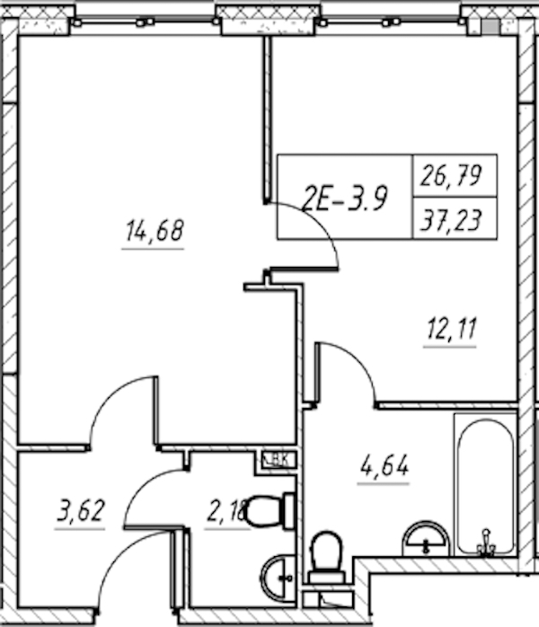 1-комнатная квартира 37.23 м², 3/11 эт., Комплекс апартаментов «Zoom на Неве»